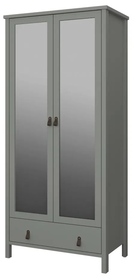Dulap pentru haine Tuan II cu oglindă și mânere din piele, gri