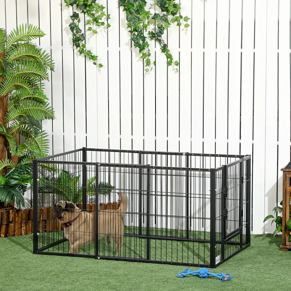 PawHut Tarc de Joacă pentru Animale, 6 Panouri din Oțel, Lungime Ajustabilă 82,5-150x61cm, Ideal pentru Interior/Exterior, Negru | Aosom Romania