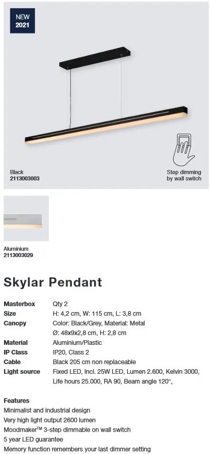 Lustra suspendata LED, design modern, 3-step MOODMAKER Skylar negru 2113003003 NL