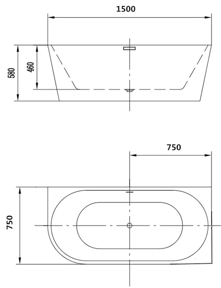 Cada baie freestanding dreptunghiulara 150 x 75 cm alba, orientare stanga, Florida Maugli Stanga