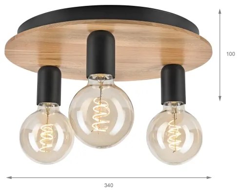 Plafonieră DUSTY 3xE27/15W/230V d. 34 cm stejar/negru