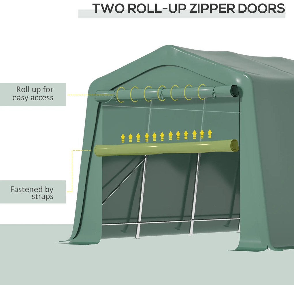 Outsunny Carport 6m x 3m, cort de depozitare pentru gradina, din PVC anti-UV si usi duble cu fermoar | Aosom Romania