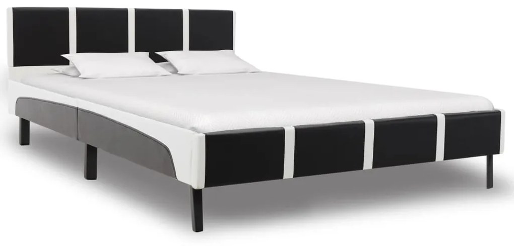 280289 vidaXL Cadru de pat, negru și alb, 140 x 200 cm, piele ecologică