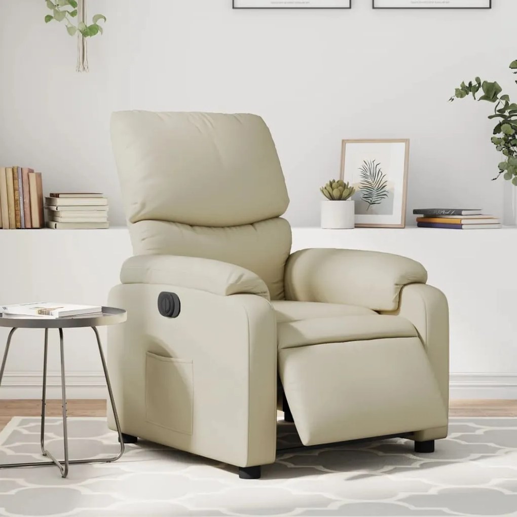 vidaXL Fotoliu rabatabil electric, crem, piele ecologică