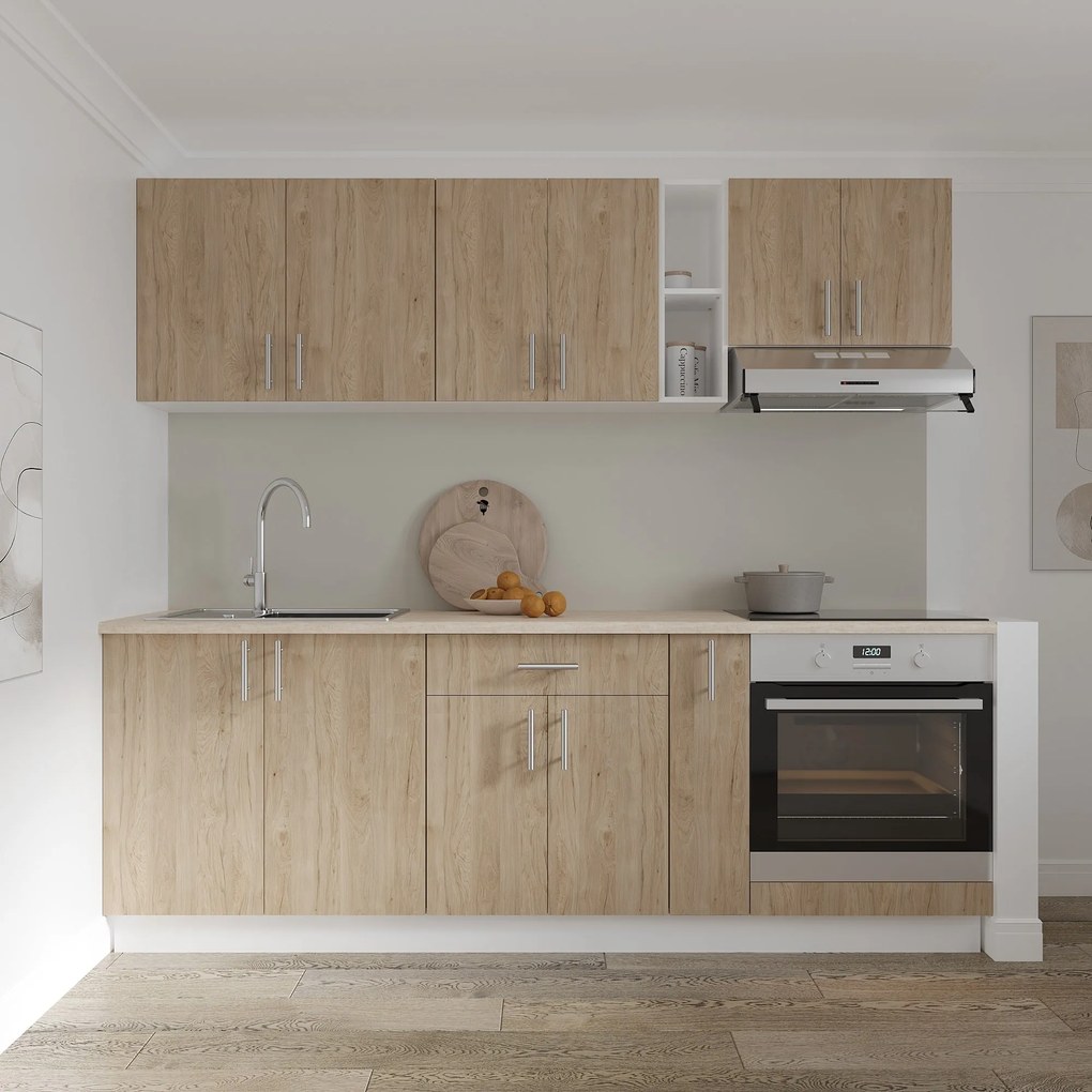 Set haaus V14, Lemn Natural/Alb, Blat Thermo 28 mm, L 220 cm