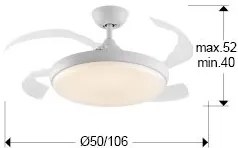 Lustra LED cu Ventilator si telecomanda, lame retractabile Venturi alb