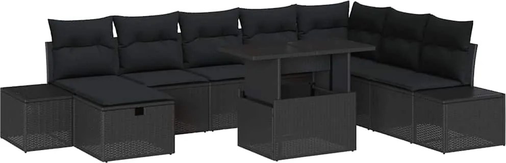 vidaXL Set de canapele pentru grădină 11 pcs Negru Rattan poli