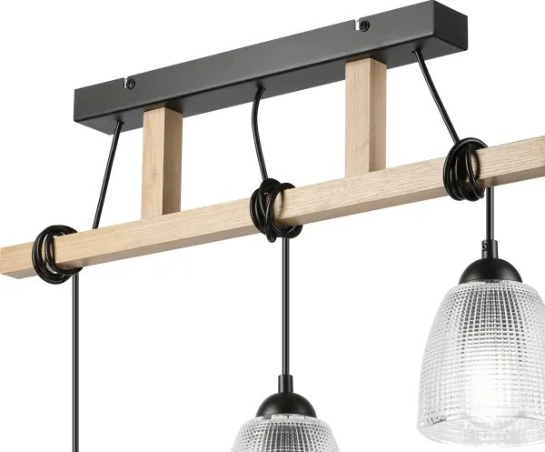 Lustră suspendată cu cablu LEANDRA, 3xE27/15W/230V, stejar/negru