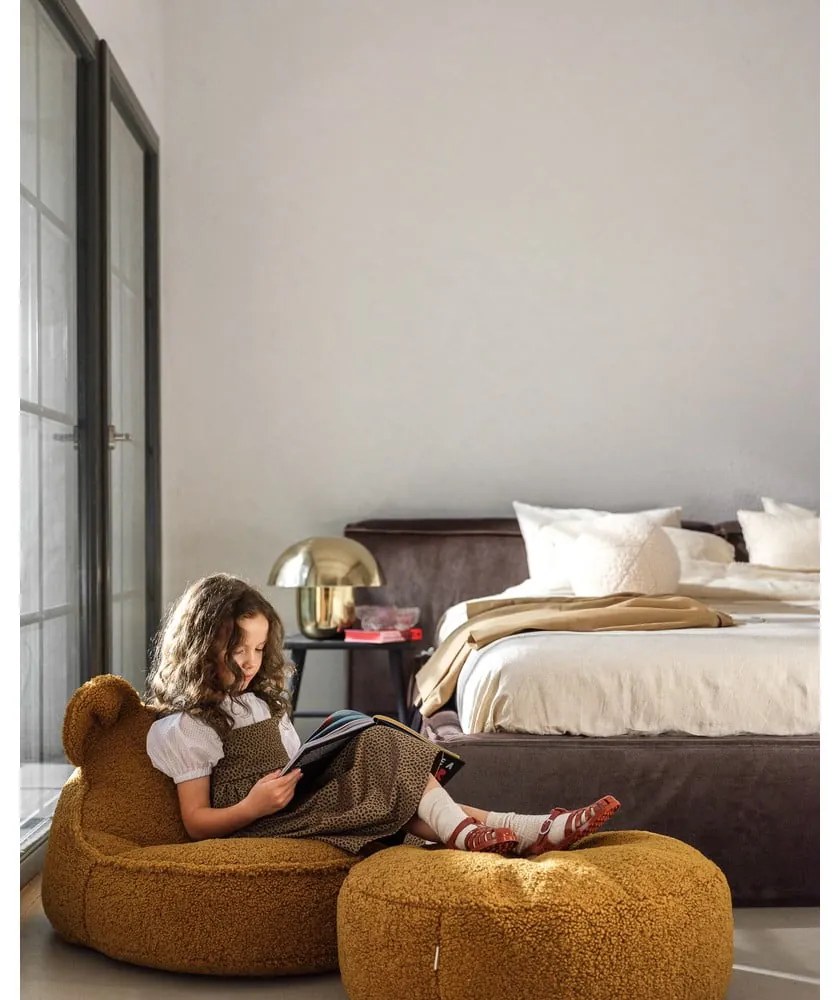 Fotoliu puf pentru copii maro cu tapițerie din țesătură bouclé Round – Wigiwama