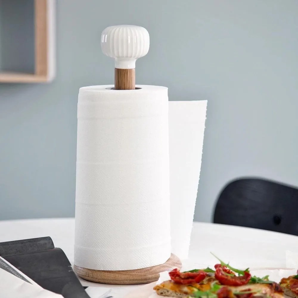 Suport prosoape de hârtie din lemn de stejar cu detaliu din porțelan alb Kähler Design Hammershoi