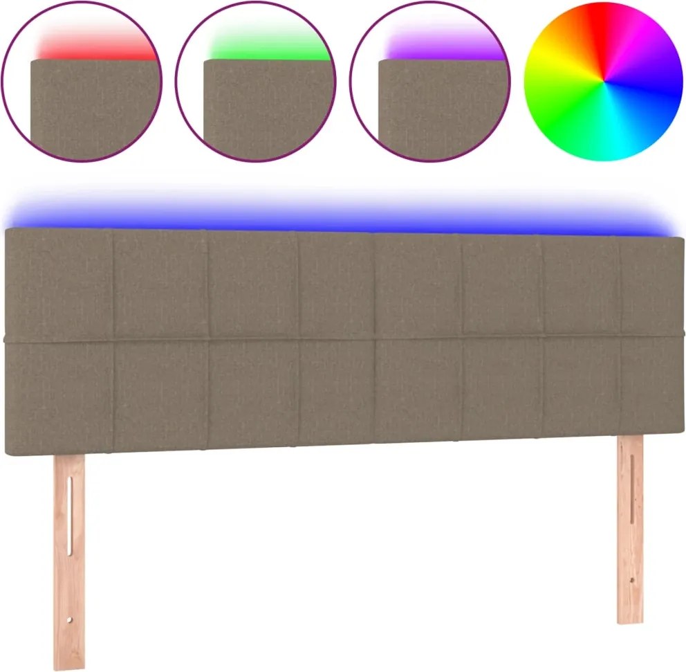vidaXL Tăblie de pat cu LED, gri taupe, 144x5x78/88 cm, textil