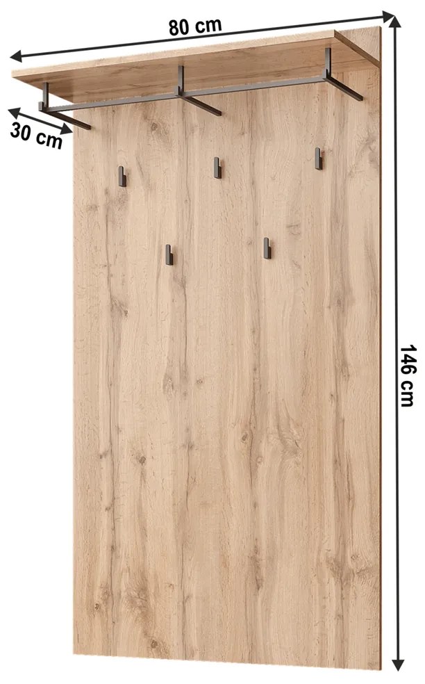 Cuier de perete tip panou MORATIZ 80, stejar wotan