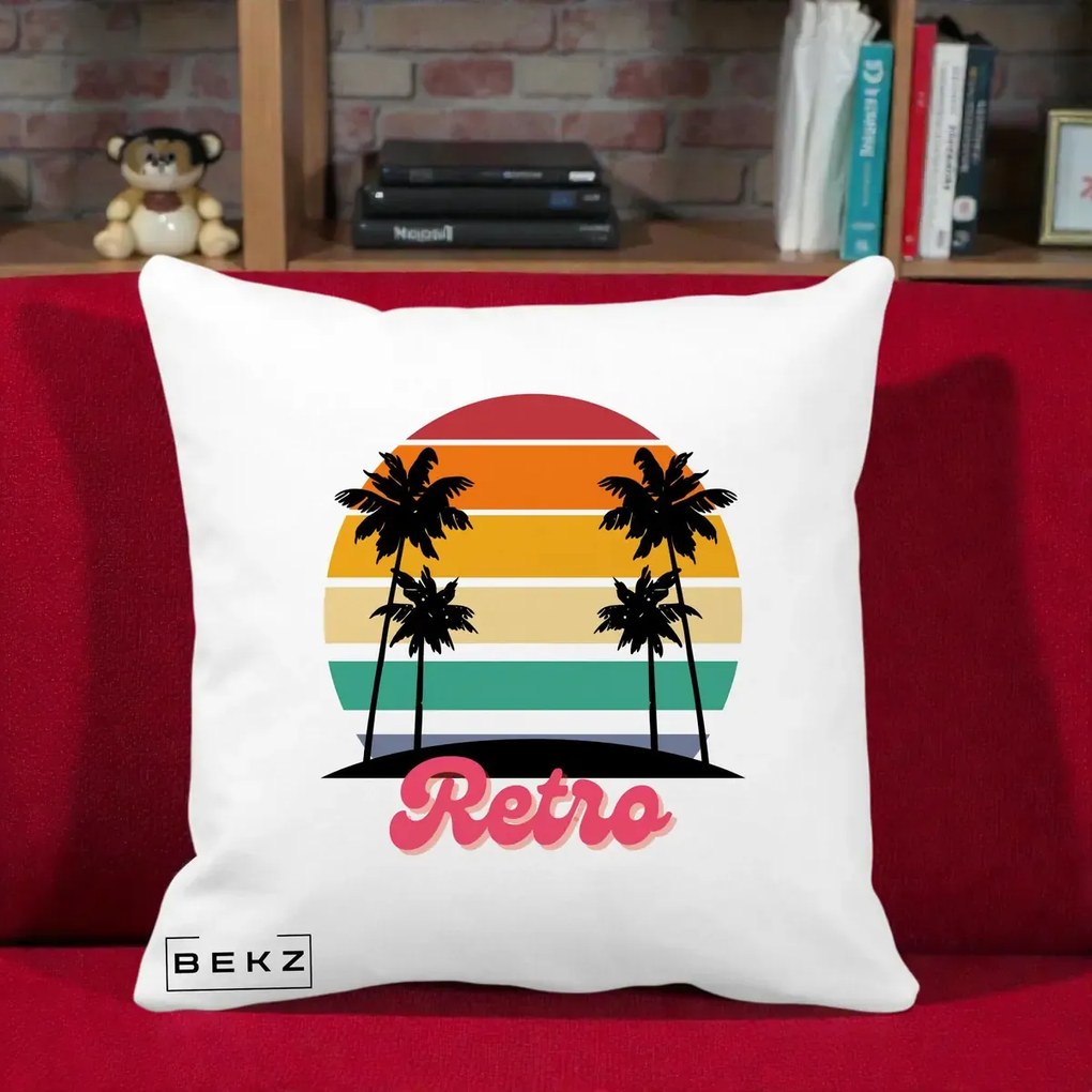 Perna Decorativa Retro Sunset Palmieri, 40x40 cm, Alba Mata, Husa Detasabila, Perna Inclusa, BEKZ®