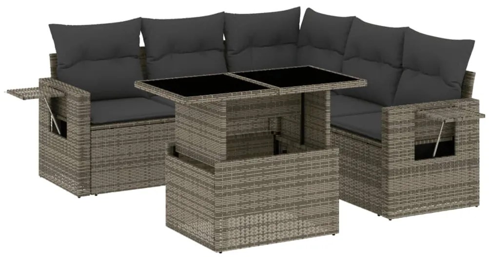 3267900 vidaXL Set mobilier grădină cu perne, 6 piese, gri, poliratan