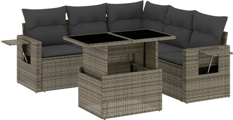 vidaXL Set mobilier grădină cu perne, 6 piese, gri, poliratan