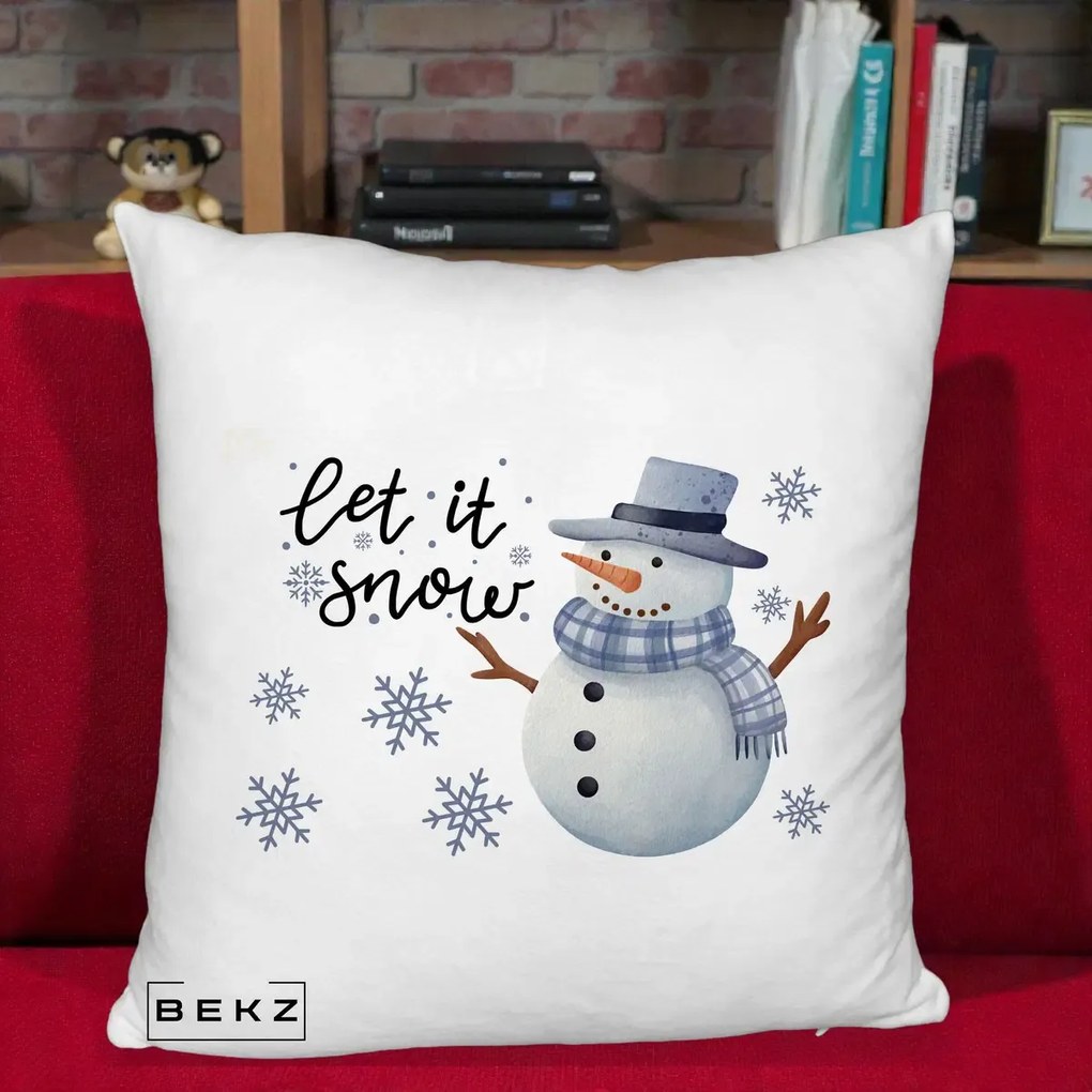 Perna Decorativa Let It Snow Om de Zapada, 40x40 cm, Alb Pufos, Husa Detasabila, Perna Inclusa, BEKZ®