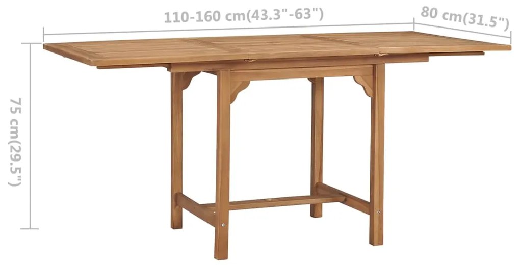 Masa de gradina extensibila (110-160)x80x75cm lemn masiv tec