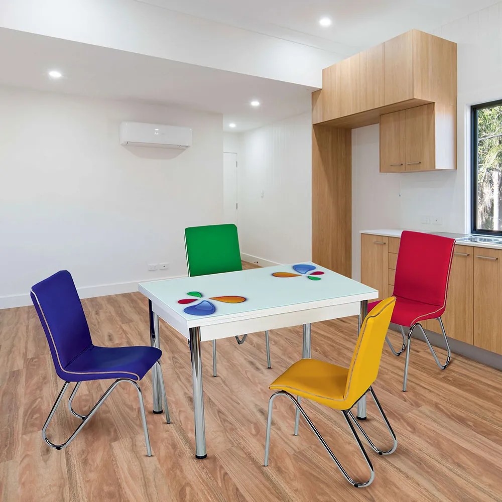 SET MASA EXTENSIBILA CU 4 SCAUNE COLORFUL,MULTICOLOR,CADRU METALIC,SEZUT TAPITAT CB097