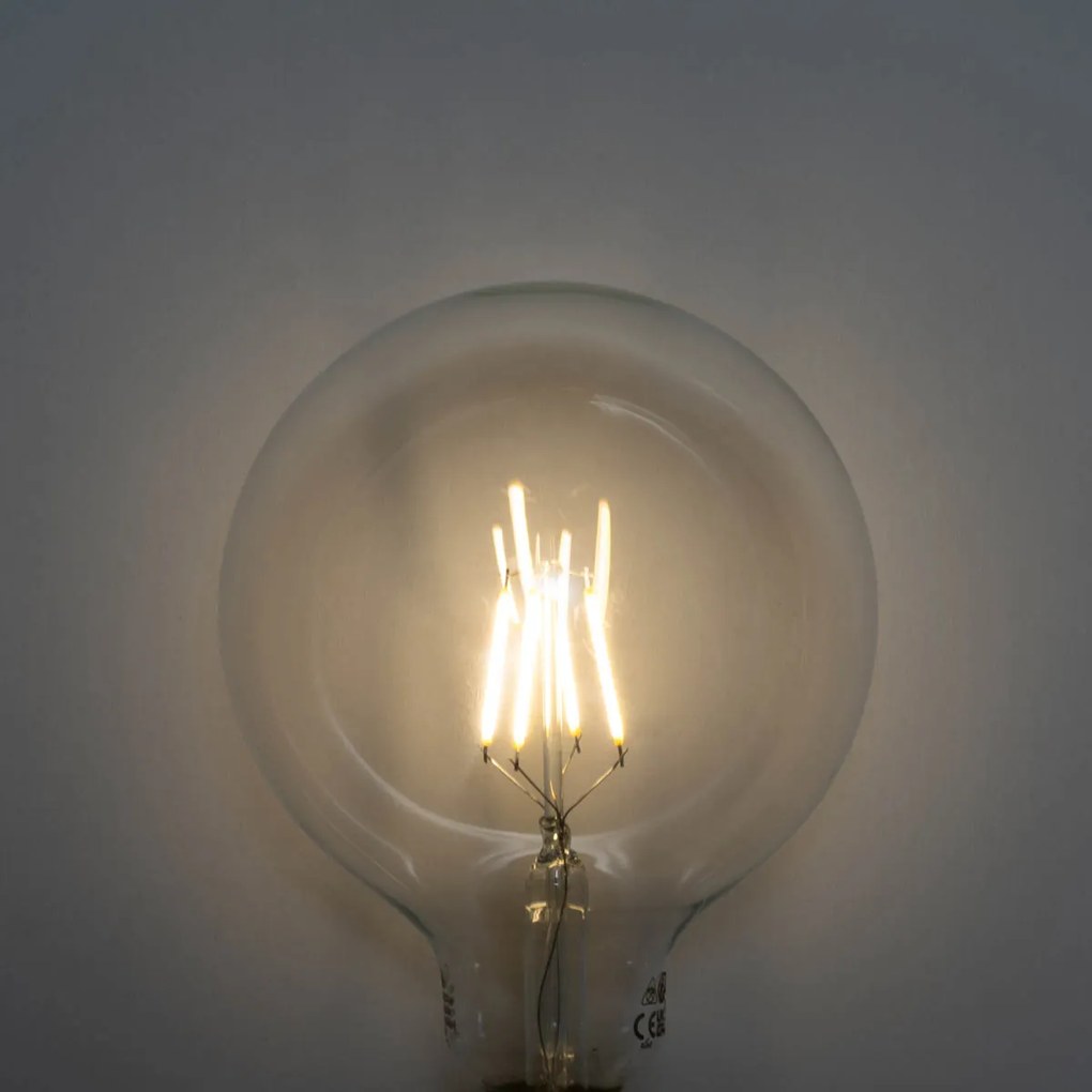 Set 5 becuri Bec LED cu filament spiralat E27 reglabil în 3 trepte G125 4W 450lm 3000K