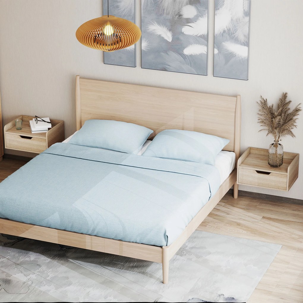 HOMCOM Set de 2 Noptiere de Perete Noptiere Suspendate cu 1 Sertar pentru Dormitor Cameră 40x30x19,5 cm Lemn Natural | Aosom Romania