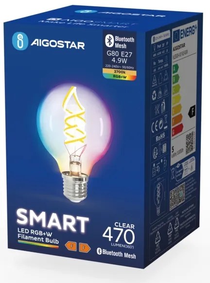 Bec LED RGBW Aigostar FILAMENT G80 E27/4,9W/230V 2700K