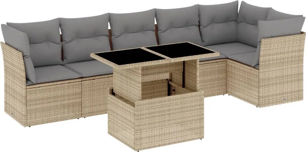 vidaXL Set canapele de grădină, 7 piese, cu perne, bej, poliratan