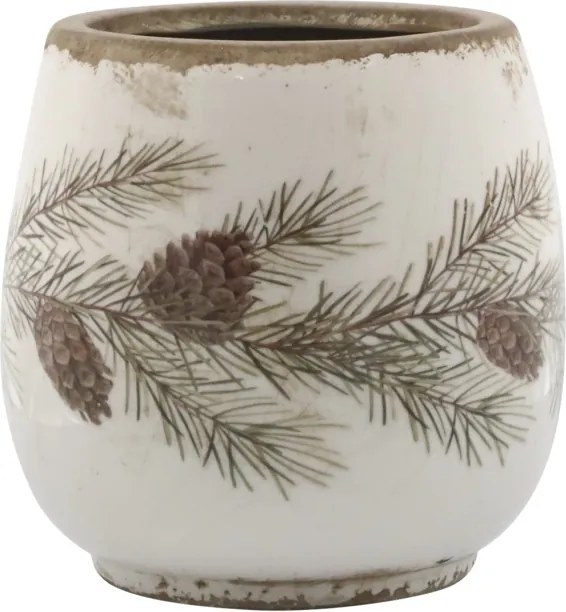 Ghiveci decorativ crem din ceramică, cu motive de ghirlande de brad, D15 cm „Garland”
