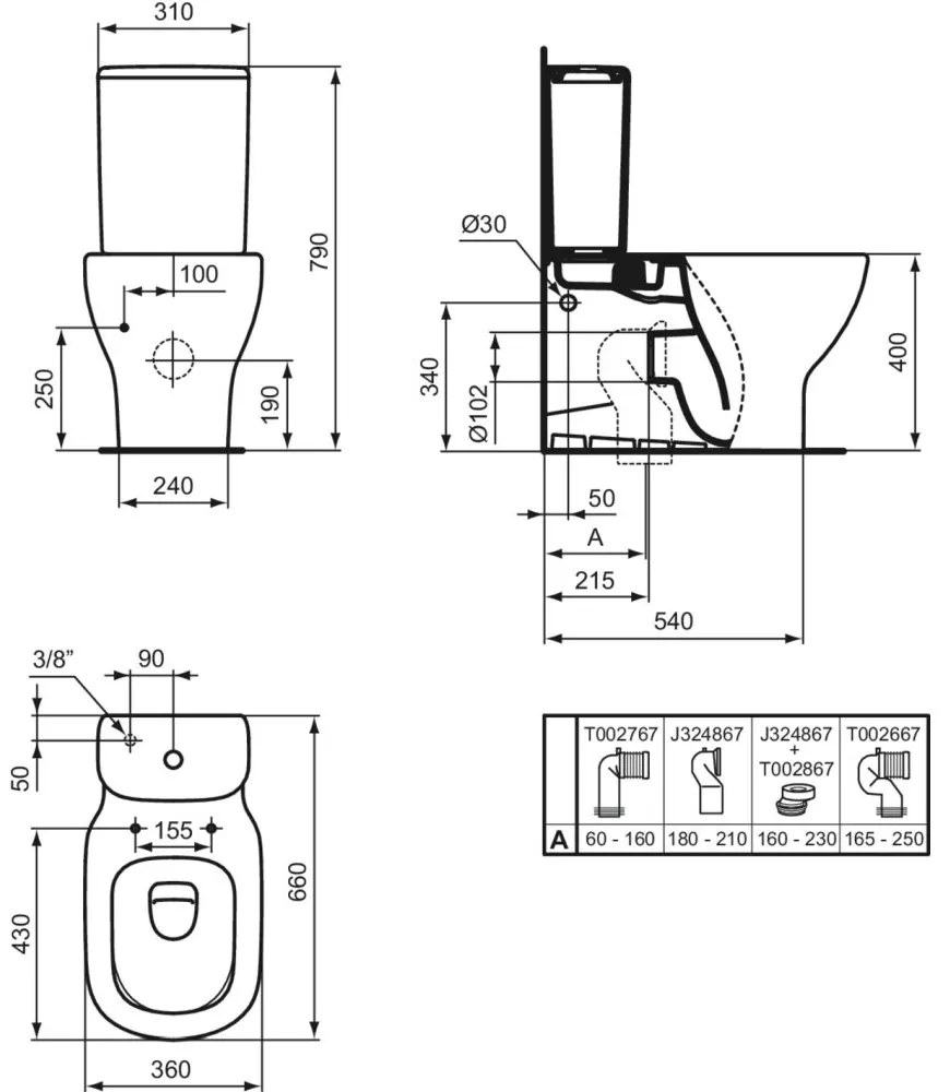 Rezervor vas wc Ideal Standard Tesi alb lucios cu alimentare inferioara Alb lucios