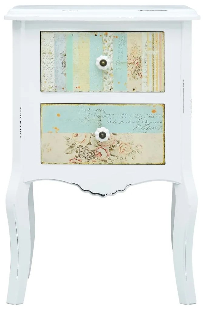 285758 vidaXL Noptieră, alb și maro, 43 x 32 x 65 cm, MDF