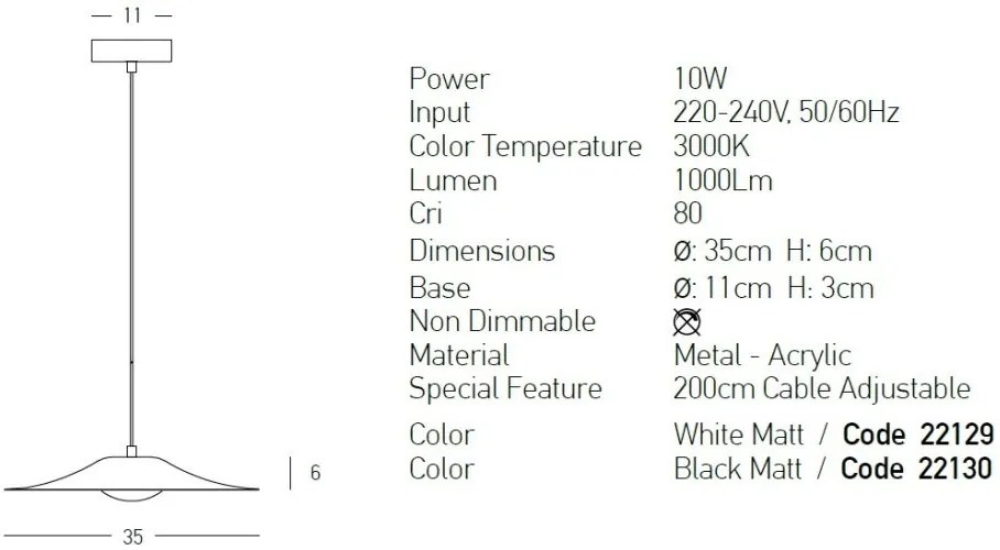 Pendul LED design modern Bured alb