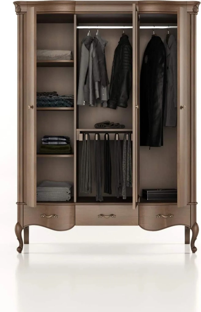 Dulap lemn masiv Celisea 3 Uși, 160 × 63 × 220 cm - Ivoire