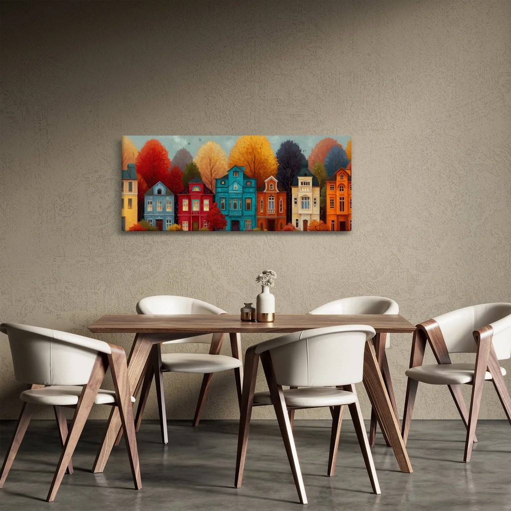 Tablou - Oraș de toamnă pictat (120x50 cm)