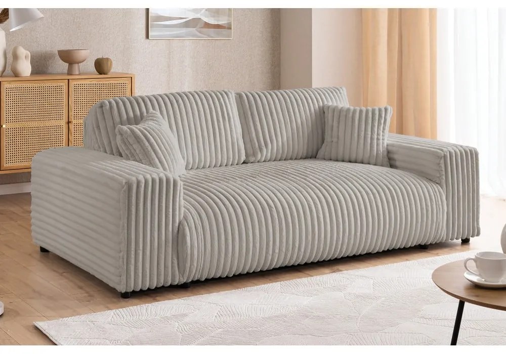 Canapea gri deschis cu tapițerie din catifea reiată 178 cm Justin – Ropez