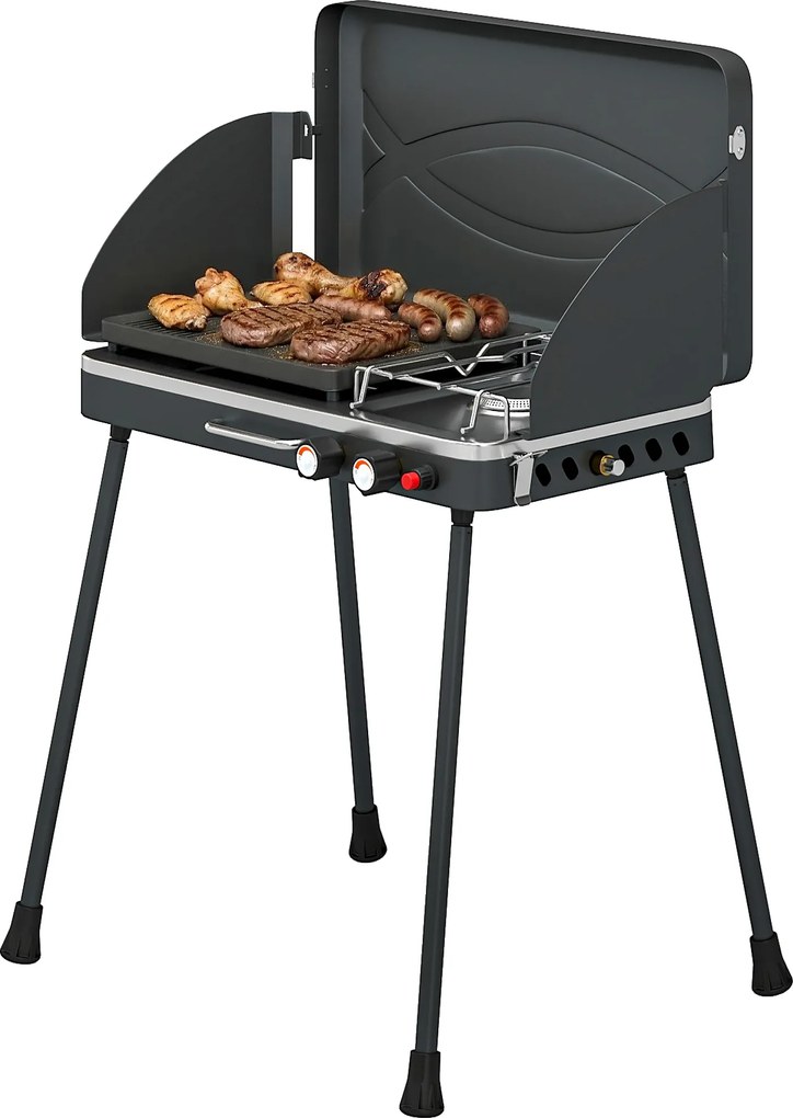 Outsunny 2-in-1 Portabil Grătar pe Gaz Propan, Grill și Aragaz, 7 kW, Negru | Aosom Romania
