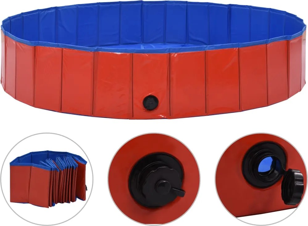 vidaXL Piscină pentru câini pliabilă, roșu, 160 x 30 cm, PVC