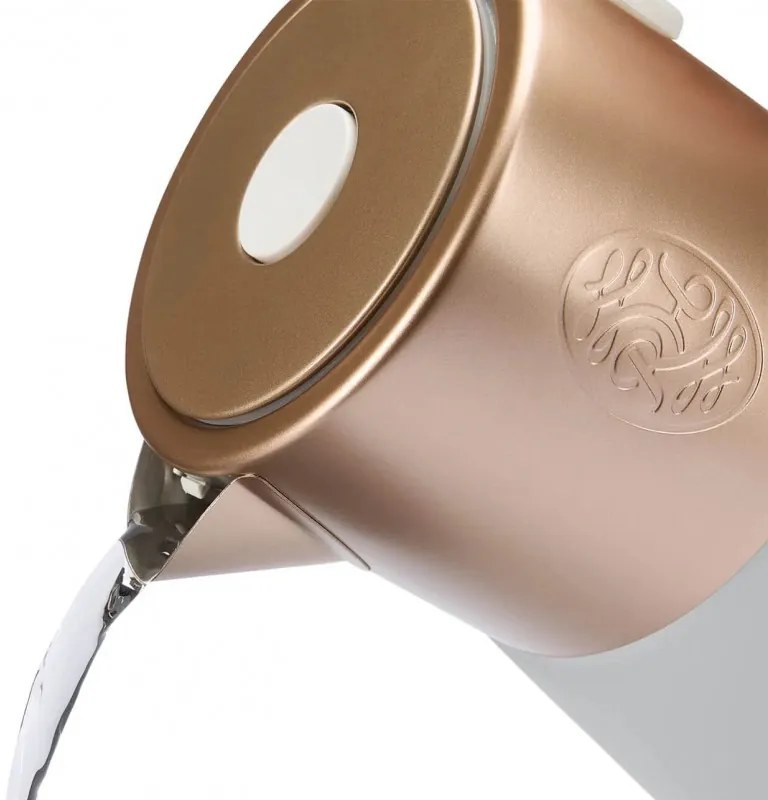 Cana electrica Russell Hobbs Calm 27450-70, 2400W, 1,7 l, 40-100°C, Fierbere silentioasa, Butoane tactile, Alerte sonore, 6 culori schimbatoare, Protect, Fara BPA si PFAS, Alb/Auriu