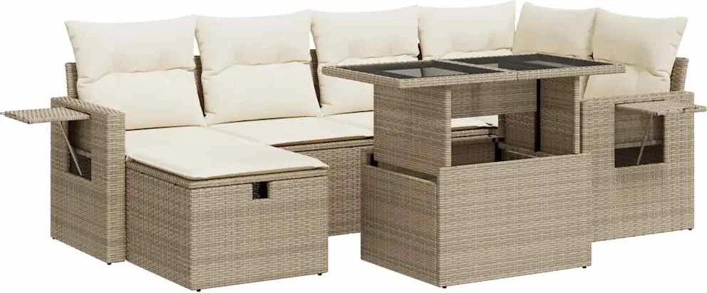 vidaXL Set canapele de grădină, 7 piese, cu perne, bej, poliratan