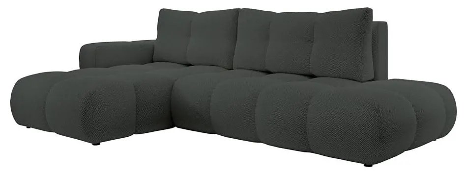 Canapea colțar extensibil ALMADA, tapițată, cu spațiu de depozitare, formă L, orientare stânga, antracit