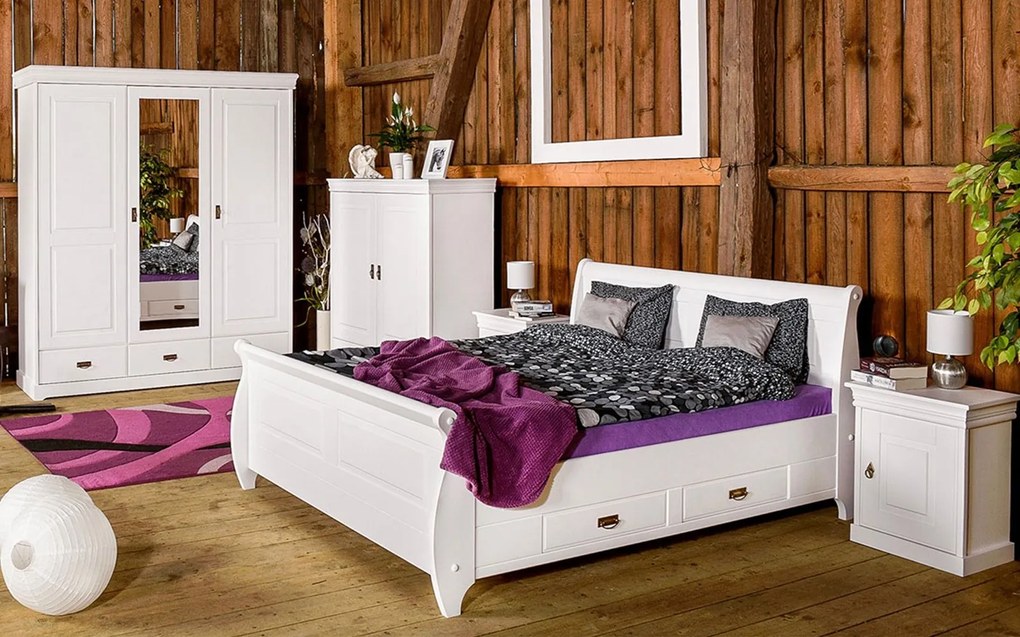 Dulap lemn masiv alb Florence, 193 × 62 × 218 cm