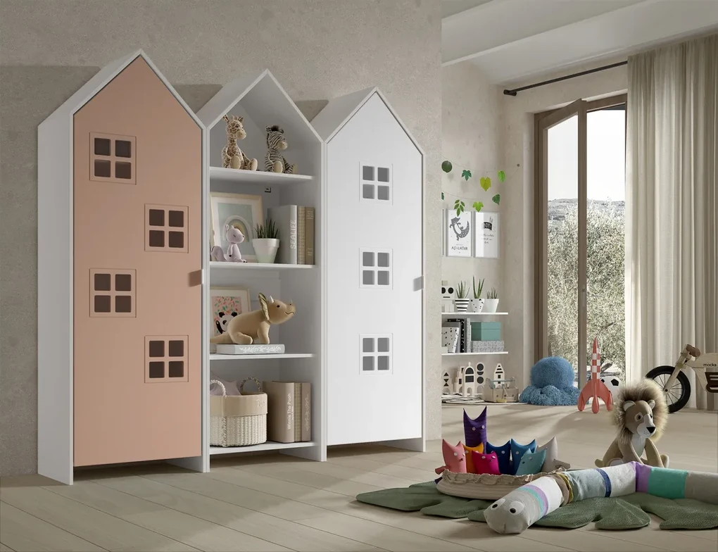 Set 3 Dulapuri pentru Copii Căsuță, Roz și Alb, (MDF) – CASAMI BRUGES – Vipack