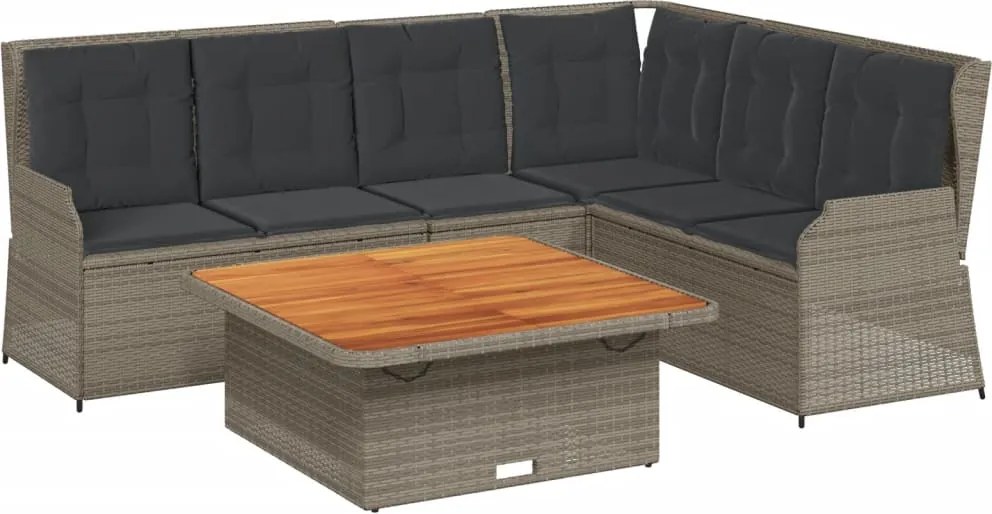 vidaXL Set mobilier de grădină cu perne, 5 piese, gri, poliratan