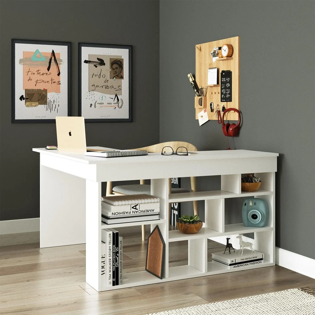 Birou Zellow Tip L cu Rafturi, 129 x 72 x 120 cm | BIANO