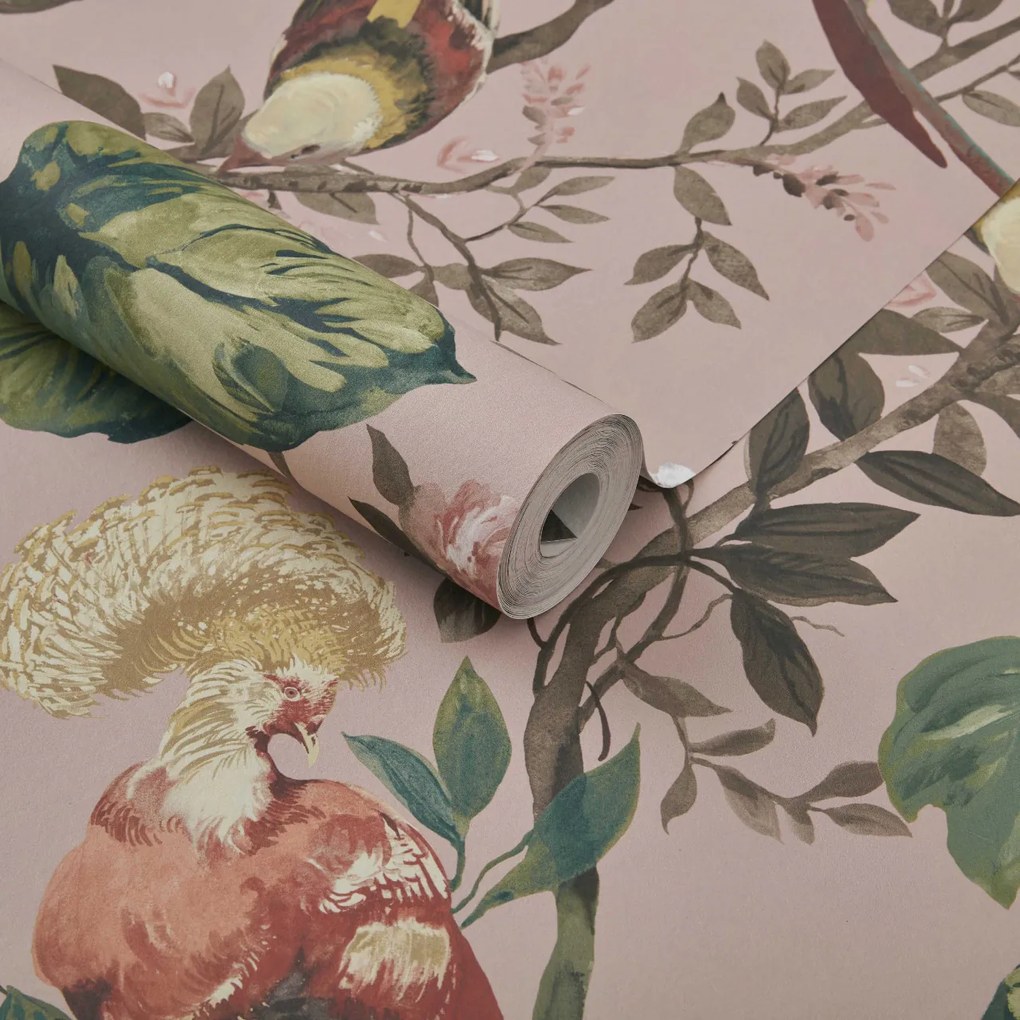 Tapet Bird Sonnet, Blush Pink Luxury Bird, 1838 Wallcoverings, 7mp / rola