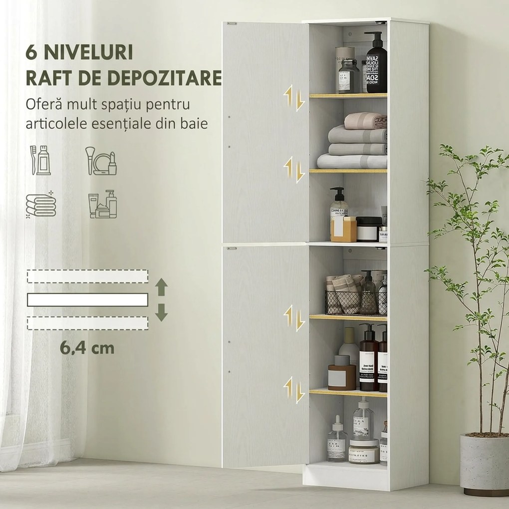 HOMCOM Coloană de Baie cu 2 Dulapuri și 6 Rafturi Reglabile, Alb | Aosom Romania