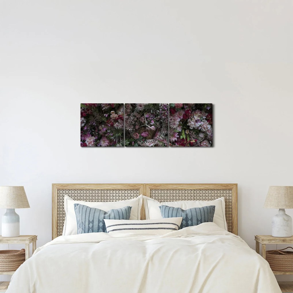 Tablou - Perete de flori (cu ceas) (90x30 cm)