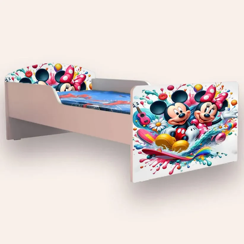 Pat Copii cu MICKEY SI MINNIE Mic 2-6 ani 130x60 cm Simplu Fara saltea CMG51894052684116
