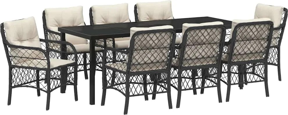 vidaXL Set de masă pentru grădină cu pernă 9 pcs Negru poliratan