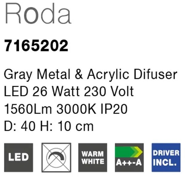 Plafoniera LED 3000K 40cm Roda gri NVL-7165202