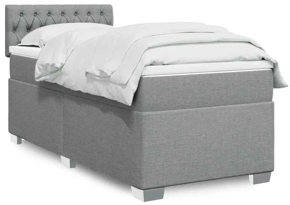 vidaXL Pat box spring cu saltea, gri deschis, 100x200 cm, textil