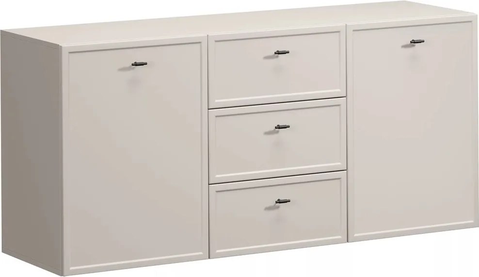 Comodă suspendată cu sertare Lorini 150 cm - cașmir / mânere negre T-bar